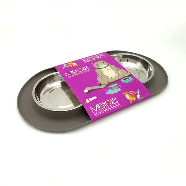 Double Silicone Cat Feeder with Stainless Steel Bowl