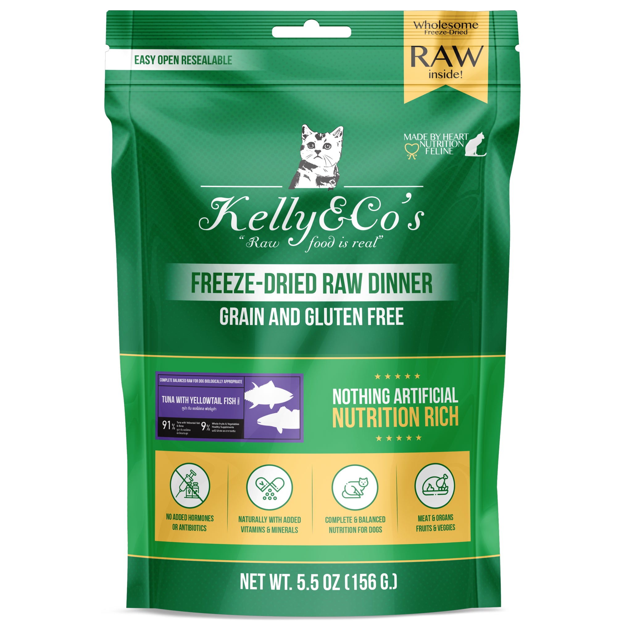 Kelly&Co's Freeze Dried Tuna and Yellowtail Fish with Mixed Fruits and Vegetables for Cats