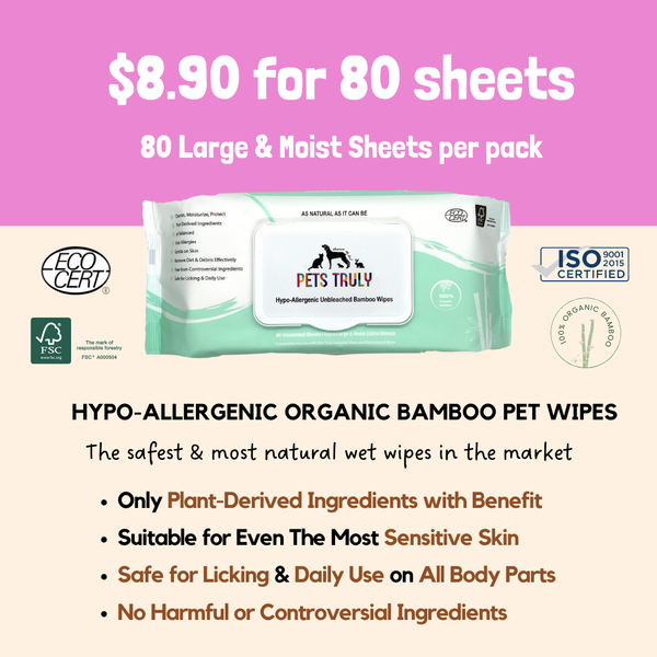 [80 Sheets] Pets Truly Hypo-Allergenic Organic Bamboo Pet Wipes